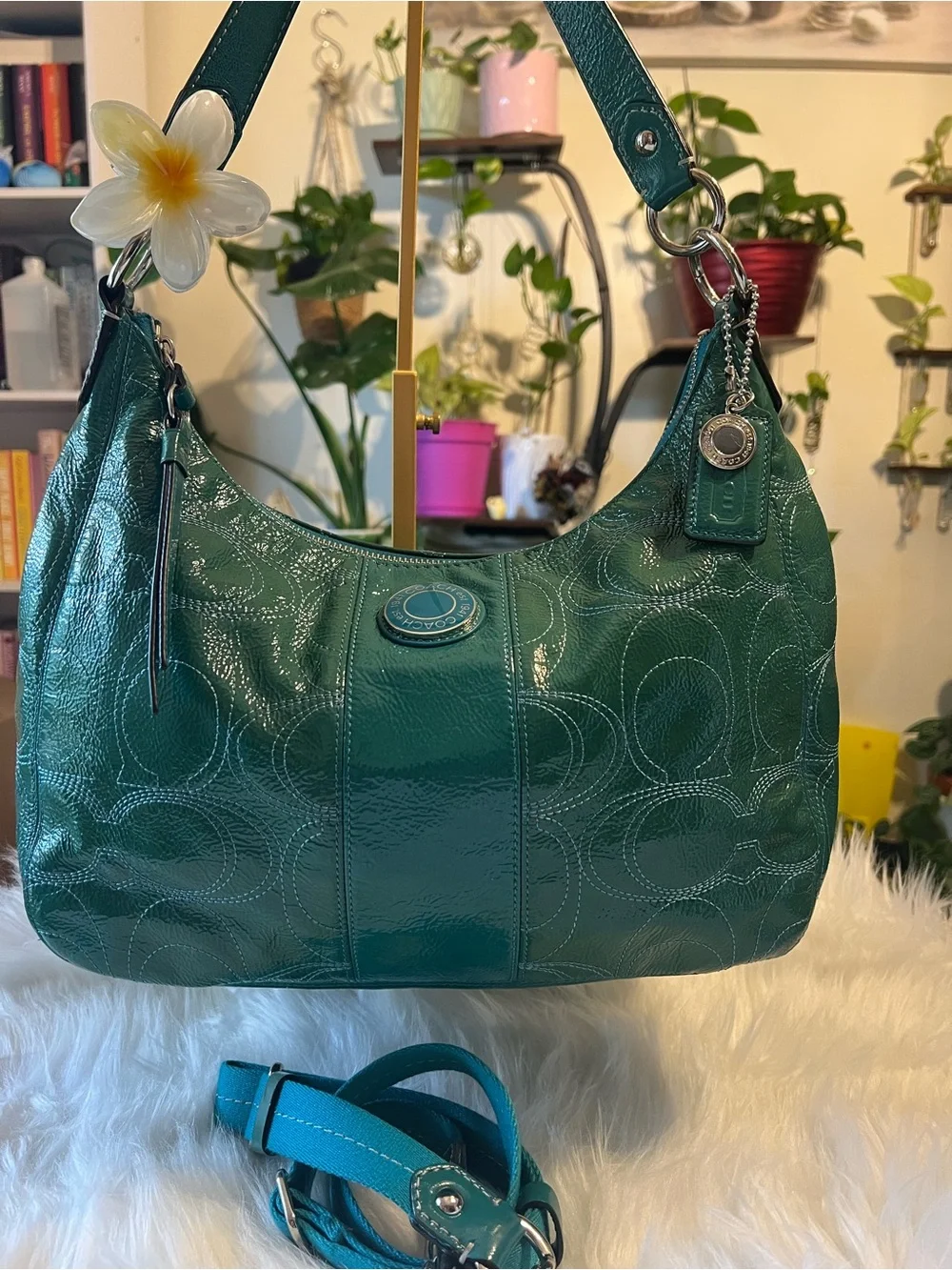 Vintage Aqua Teal Coach Dalton Patent Leather Shoulder bag.